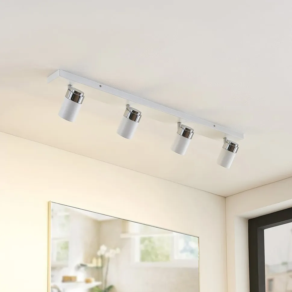 Lindby spotlight Kardo, 4 lyskilder, hvid, metal, IP44