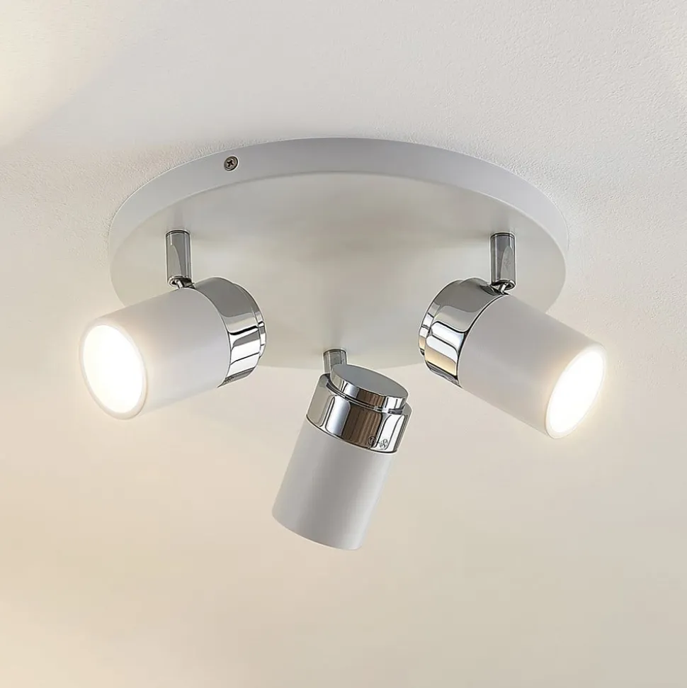 Lindby spotlight Kardo, roundel, 3 lyskilder, hvid, metal, IP44