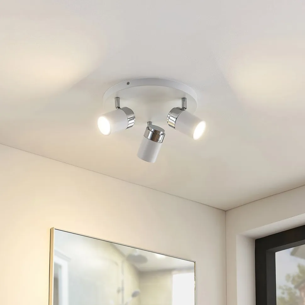 Lindby spotlight Kardo, roundel, 3 lyskilder, hvid, metal, IP44