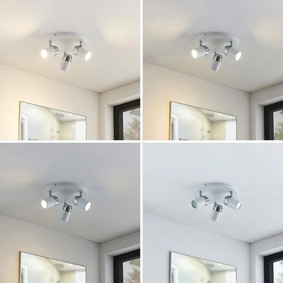 Lindby spotlight Kardo, roundel, 3 lyskilder, hvid, metal, IP44