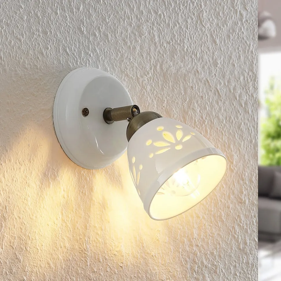 Lindby spotlight Sanrike, højde 16 cm, 1 lyskilde, hvid, keramik