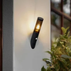 Lindby Statius udendørs væglampe, antracit, jern, sensor