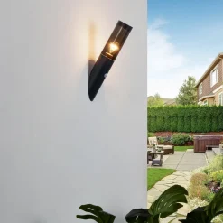 Lindby Statius udendørs væglampe, antracit, jern, sensor