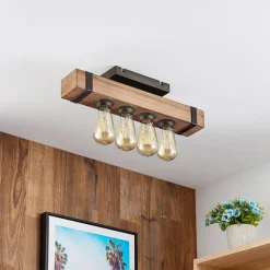 Lindby Sverina loftlampe, 46 cm, brun, træ, metal
