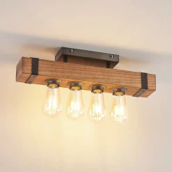 Lindby Sverina loftlampe, 46 cm, brun, træ, metal