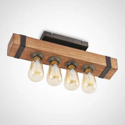 Lindby Sverina loftlampe, 46 cm, brun, træ, metal
