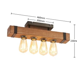 Lindby Sverina loftlampe, 46 cm, brun, træ, metal