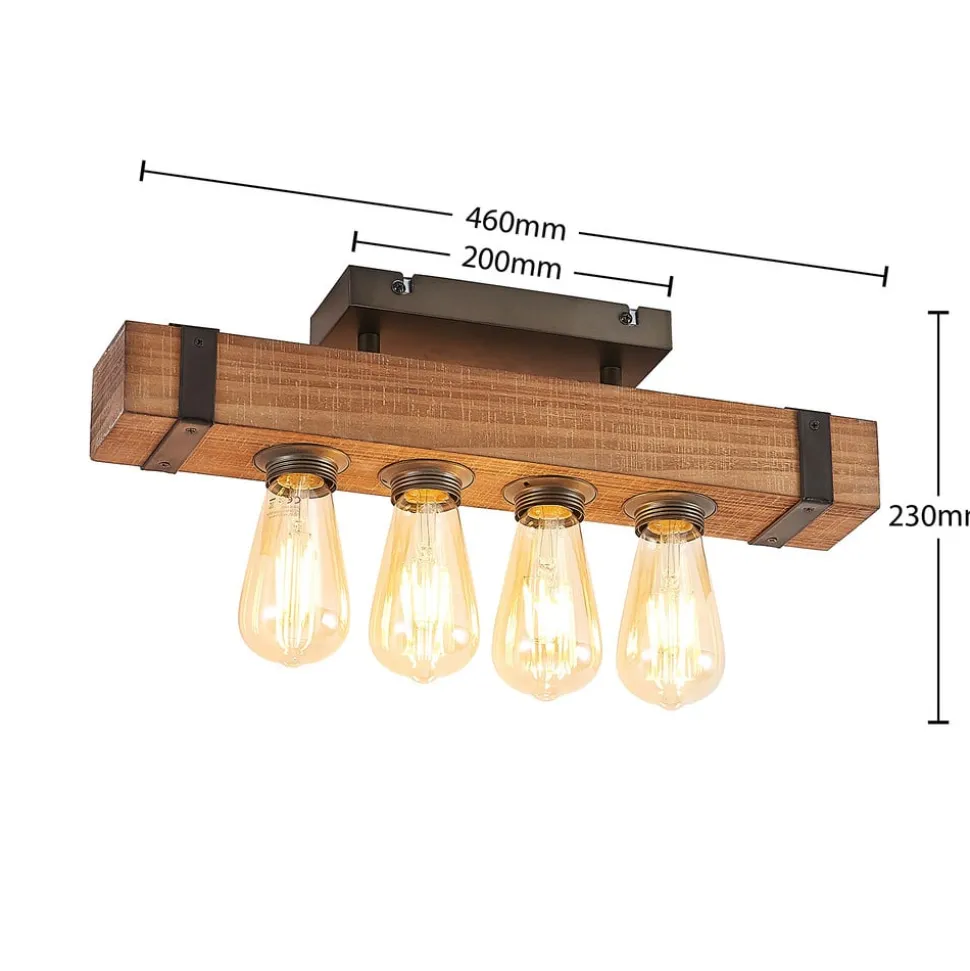Lindby Sverina loftlampe, 46 cm, brun, træ, metal
