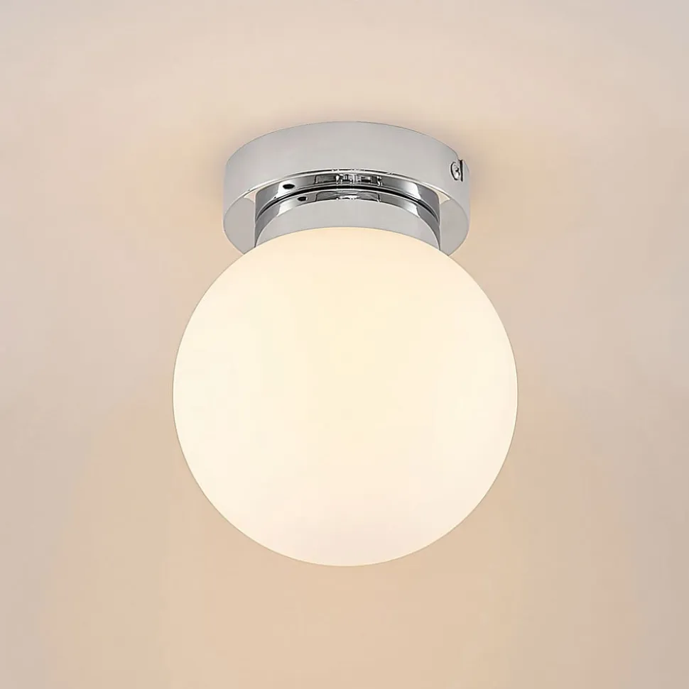 Lindby Tavino loftslampe, sfærisk skærm, krom