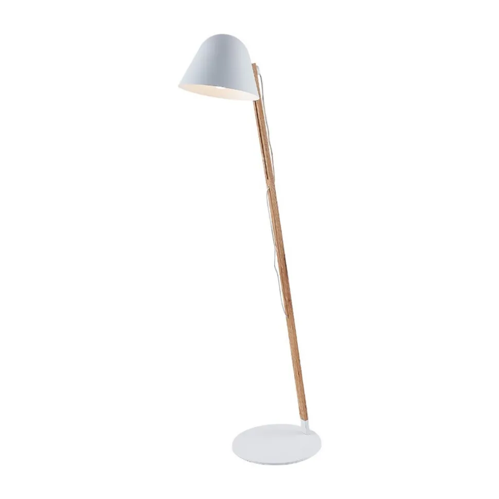 Lindby Tetja gulvlampe med træstang, hvid