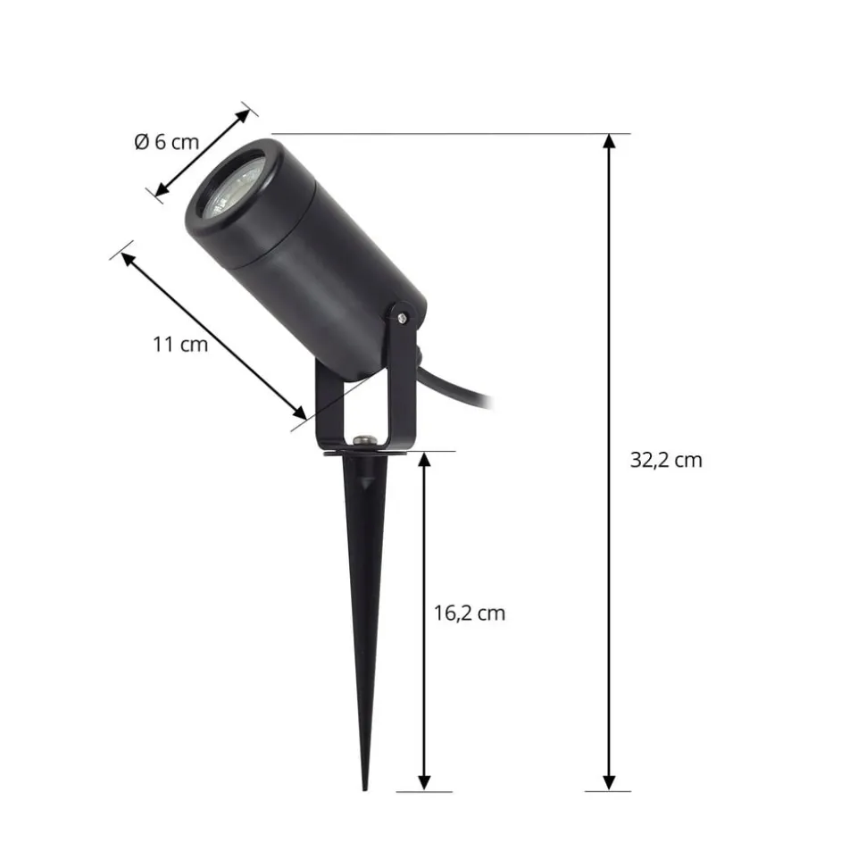 Lindby Thorgal lampe med jordspyd, Ø 6 cm, sort, sæt med 3 stk
