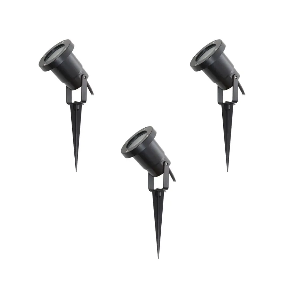 Lindby Thorgal lampe med jordspyd, Ø 9,8 cm, sort, sæt med 3 stk