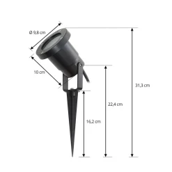 Lindby Thorgal lampe med jordspyd, Ø 9,8 cm, sort, sæt med 3 stk