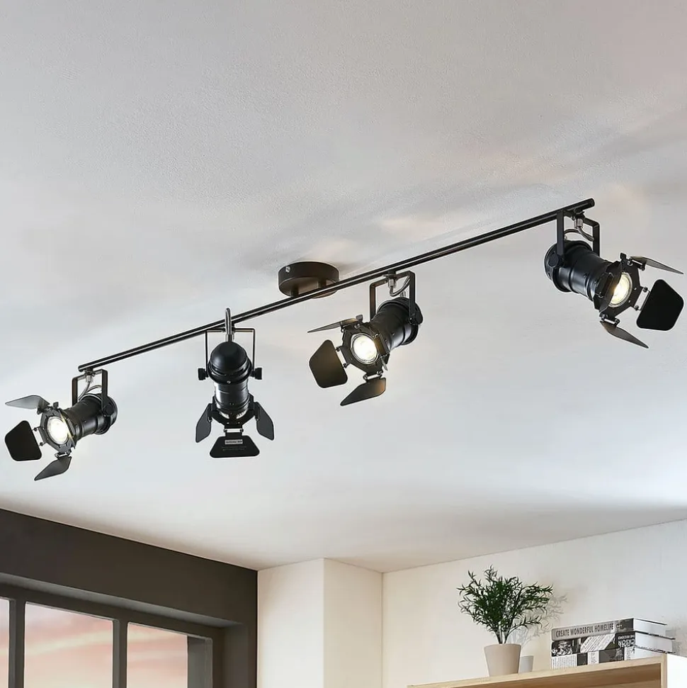 Lindby Tilen loftspot, 4 lyskilder, sort, metal, 125 cm