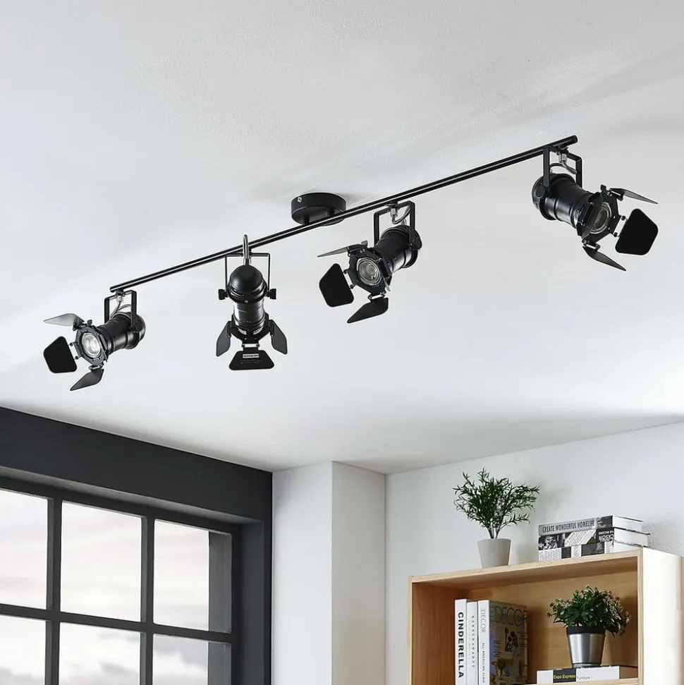 Lindby Tilen loftspot, 4 lyskilder, sort, metal, 125 cm