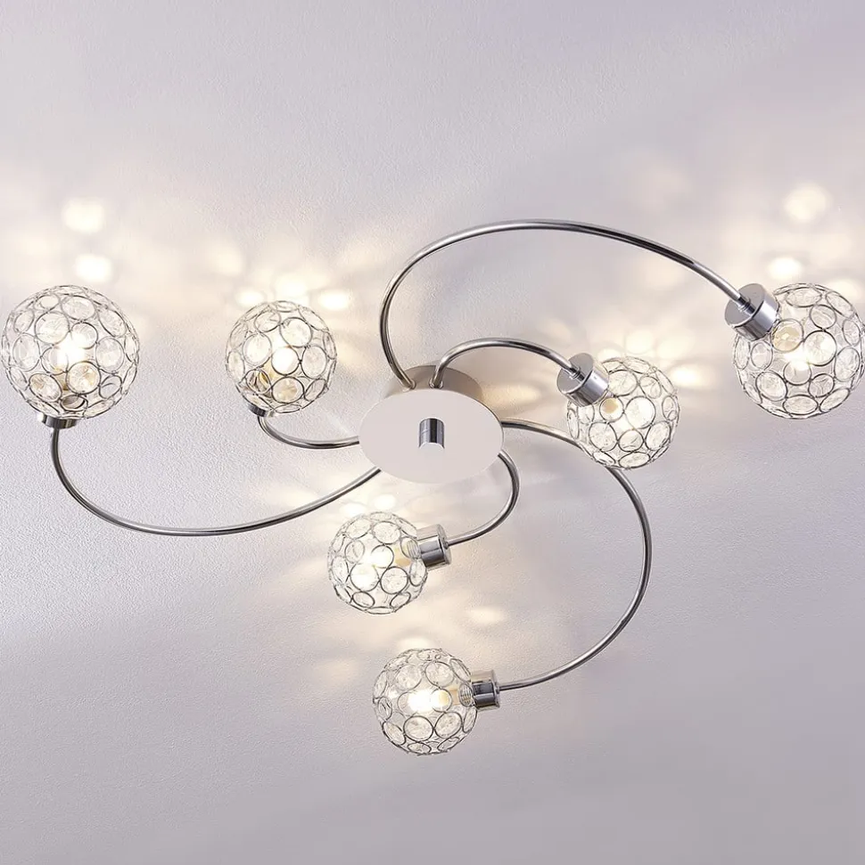 Lindby Tyron loftlampe, Ø 65 cm, krom, glas, metal