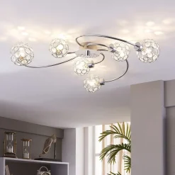 Lindby Tyron loftlampe, Ø 65 cm, krom, glas, metal
