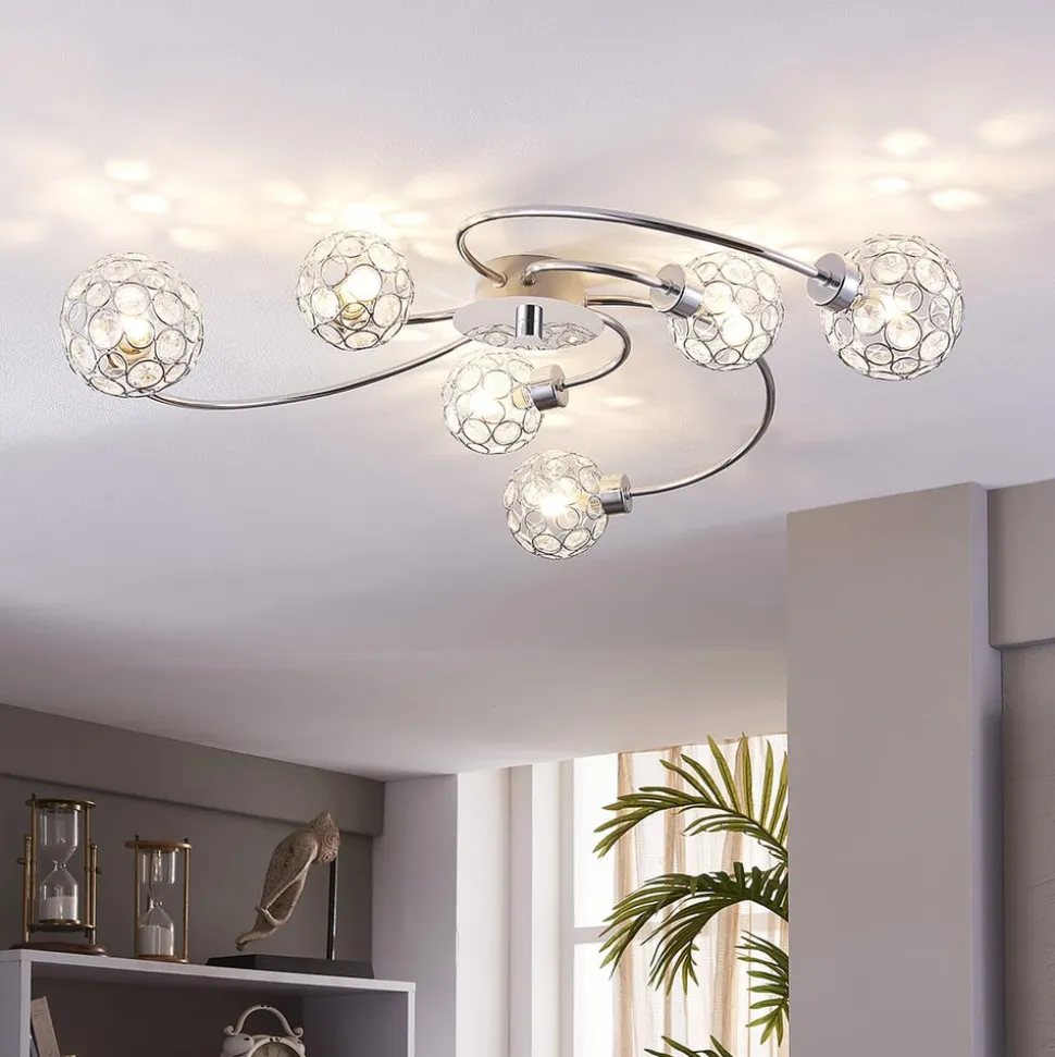 Lindby Tyron loftlampe, Ø 65 cm, krom, glas, metal