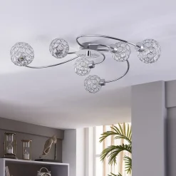 Lindby Tyron loftlampe, Ø 65 cm, krom, glas, metal