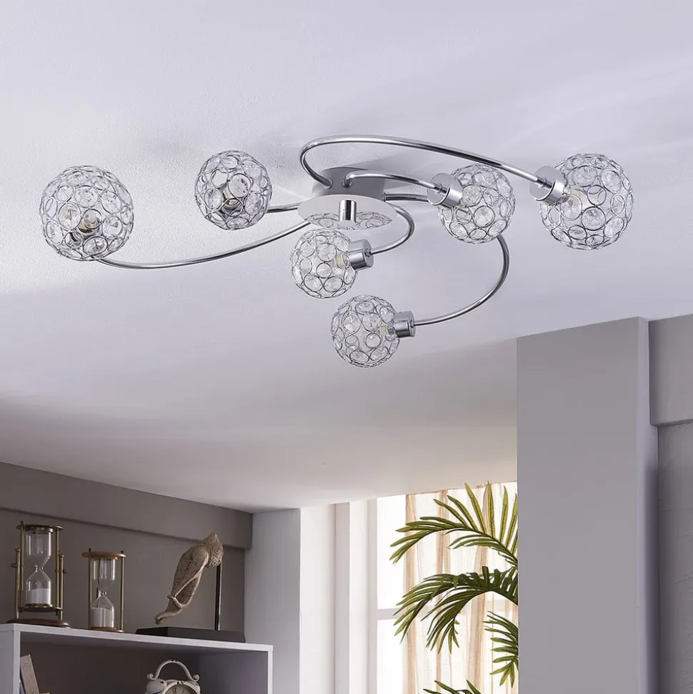 Lindby Tyron loftlampe, Ø 65 cm, krom, glas, metal