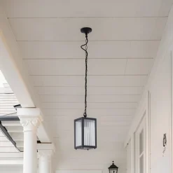 Lindby udendørs hængelampe Bolgar, sort, metal, glas