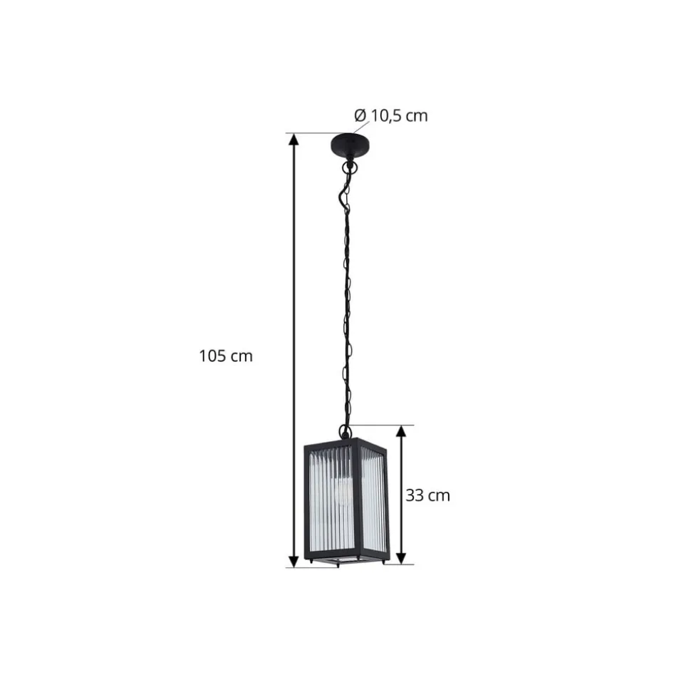 Lindby udendørs hængelampe Bolgar, sort, metal, glas