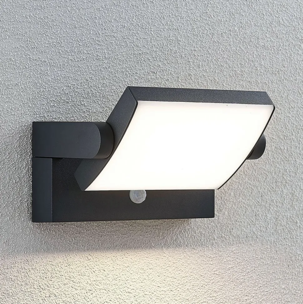 Lindby udendørs LED-væglampe Sherin, antracit, sensor, IP54