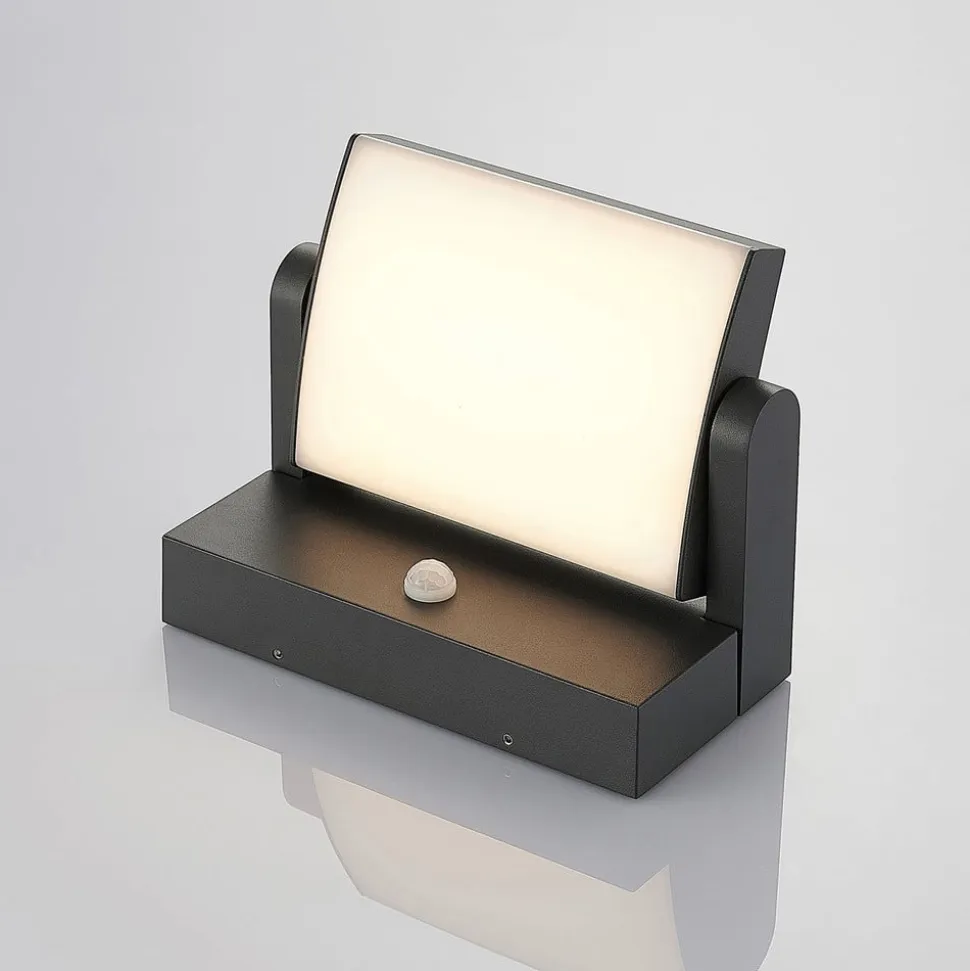 Lindby udendørs LED-væglampe Sherin, antracit, sensor, IP54