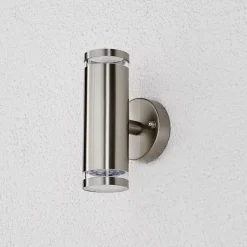 Lindby udendørs LED-væglampe Tiberius, stål, op/ned, IP44