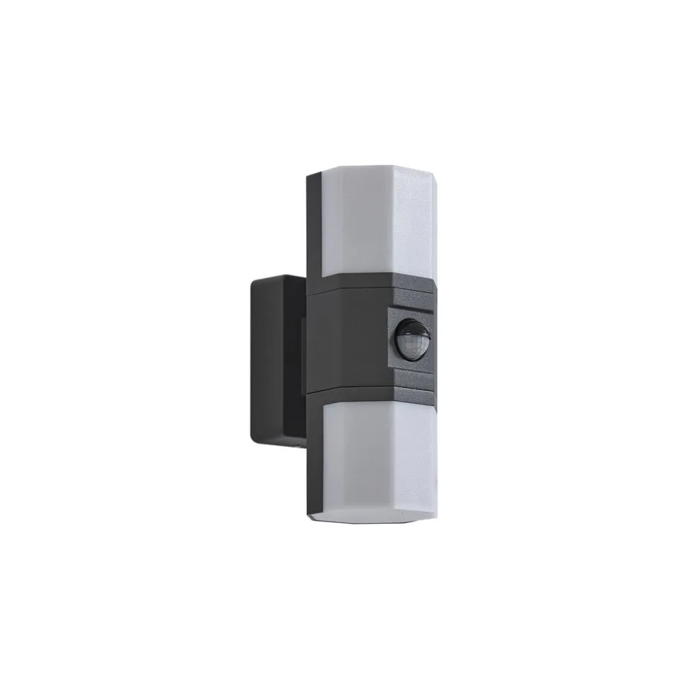 Lindby udendørs LED-væglampe Alaric, aluminium, antracit, sensor