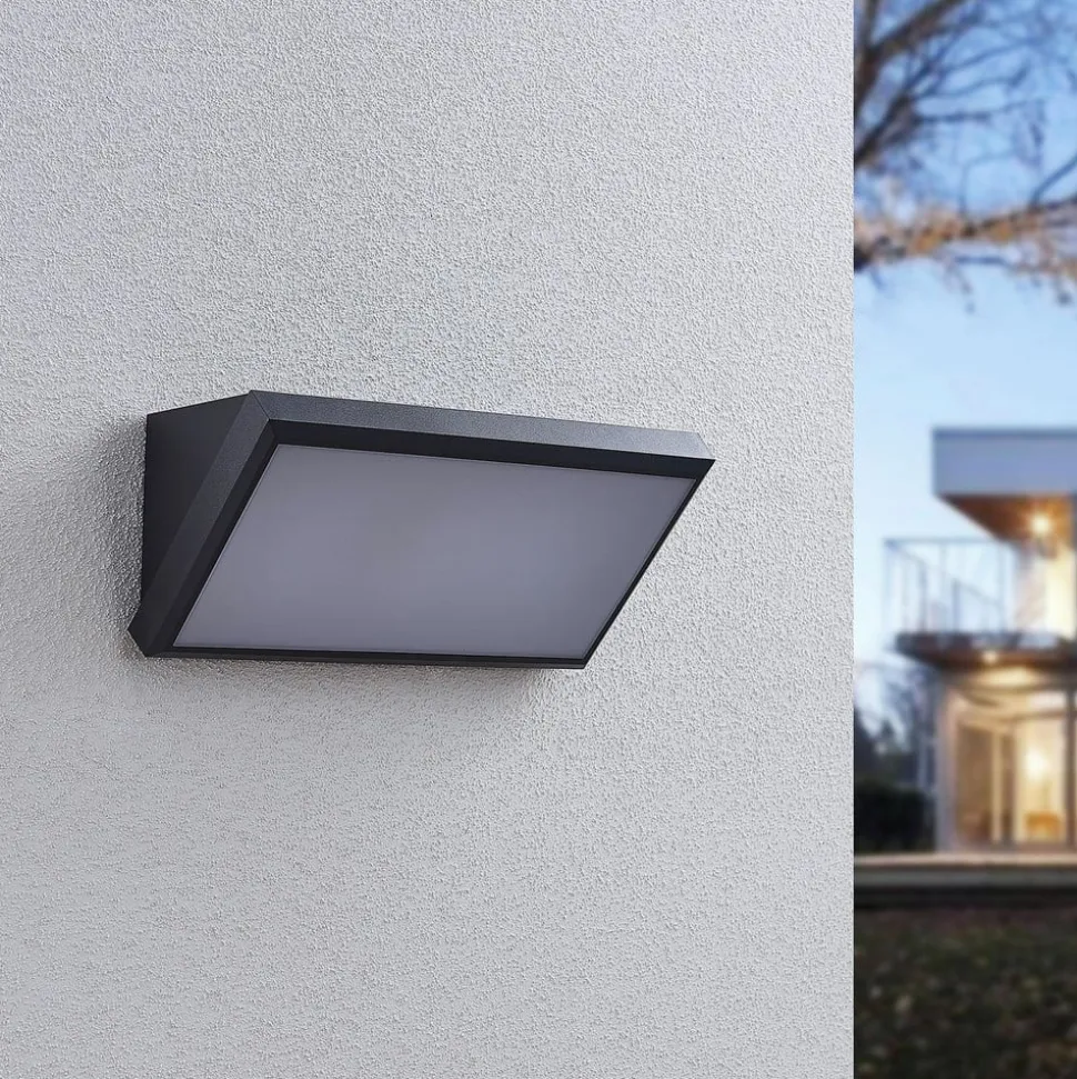 Lindby udendørs LED-væglampe Abby, sensor, IP65, mørkegrå