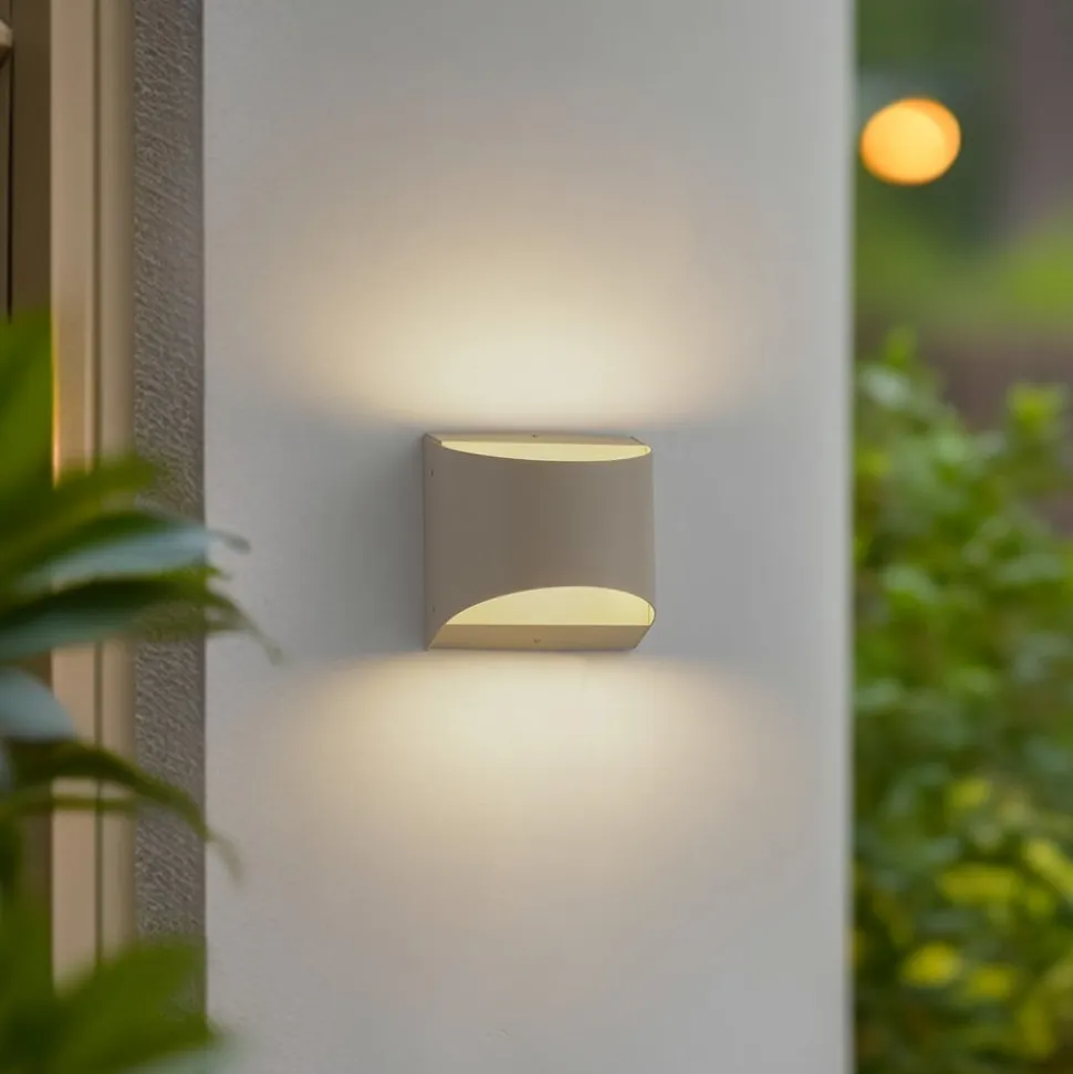 Lindby udendørs LED-væglampe Lenore, beige, metal, 13,5 cm