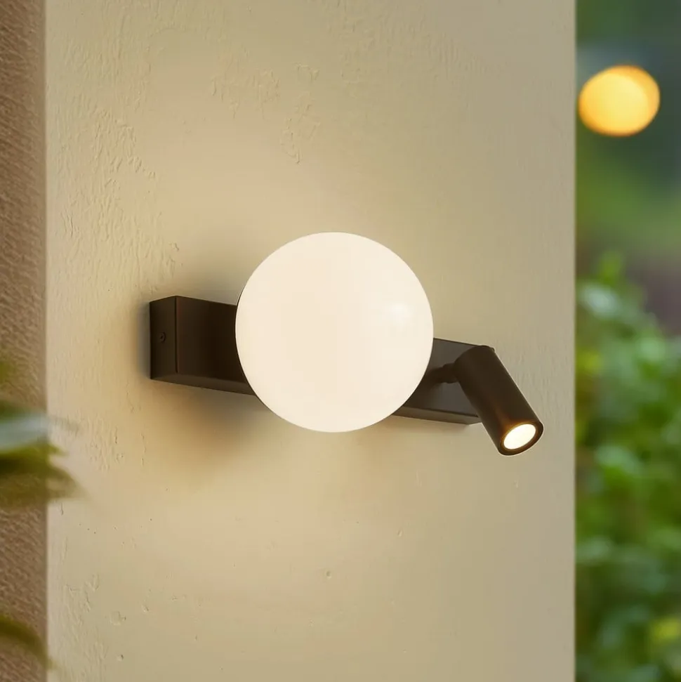 Lindby udendørs LED-væglampe Larcie, 35 cm, 2 lyskilder, aluminium, sensor