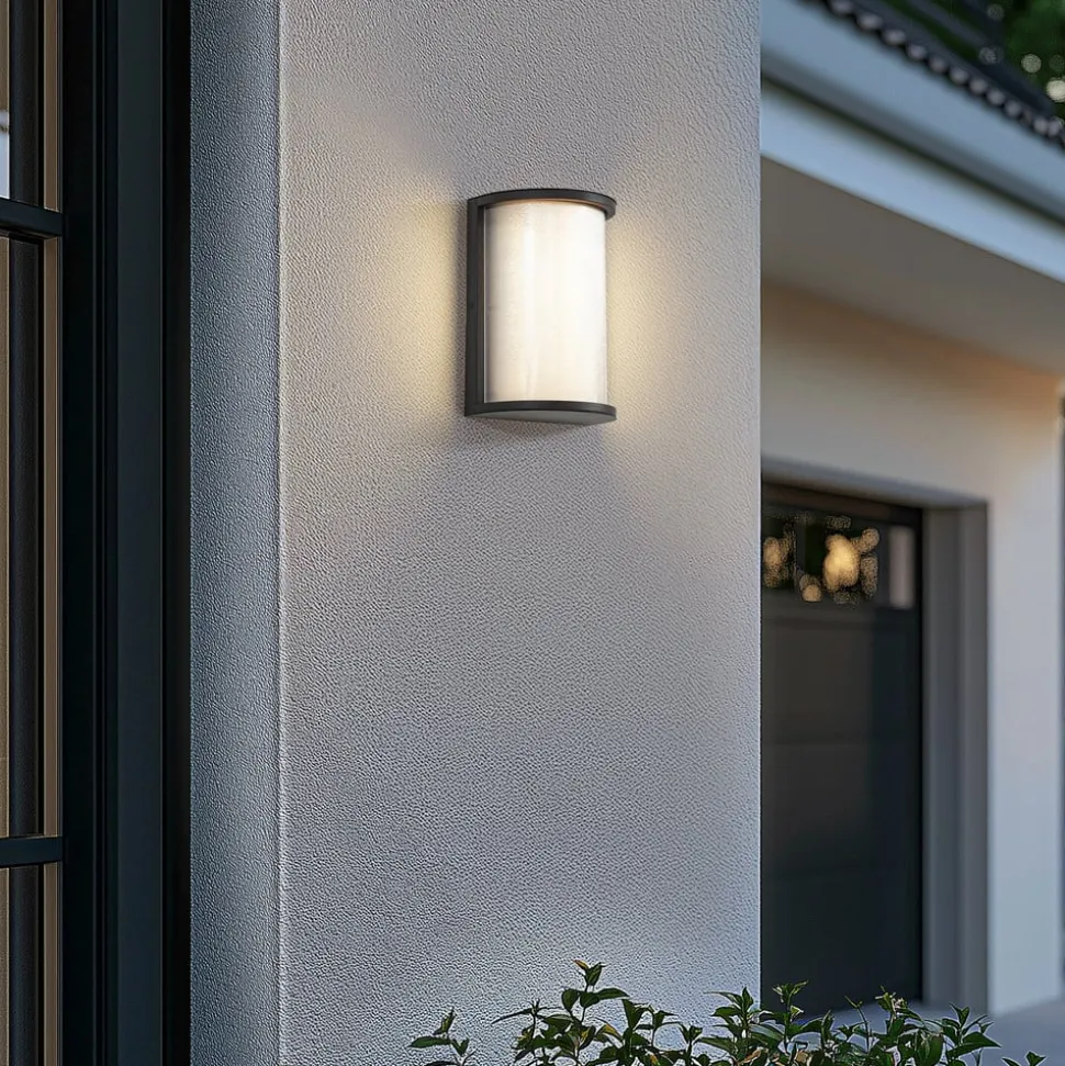 Lindby udendørs LED-væglampe Calvik, sort, riflet, IP44