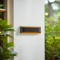 Lindby udendørs LED-væglampe Lenore, sort, metal, 36,5 cm
