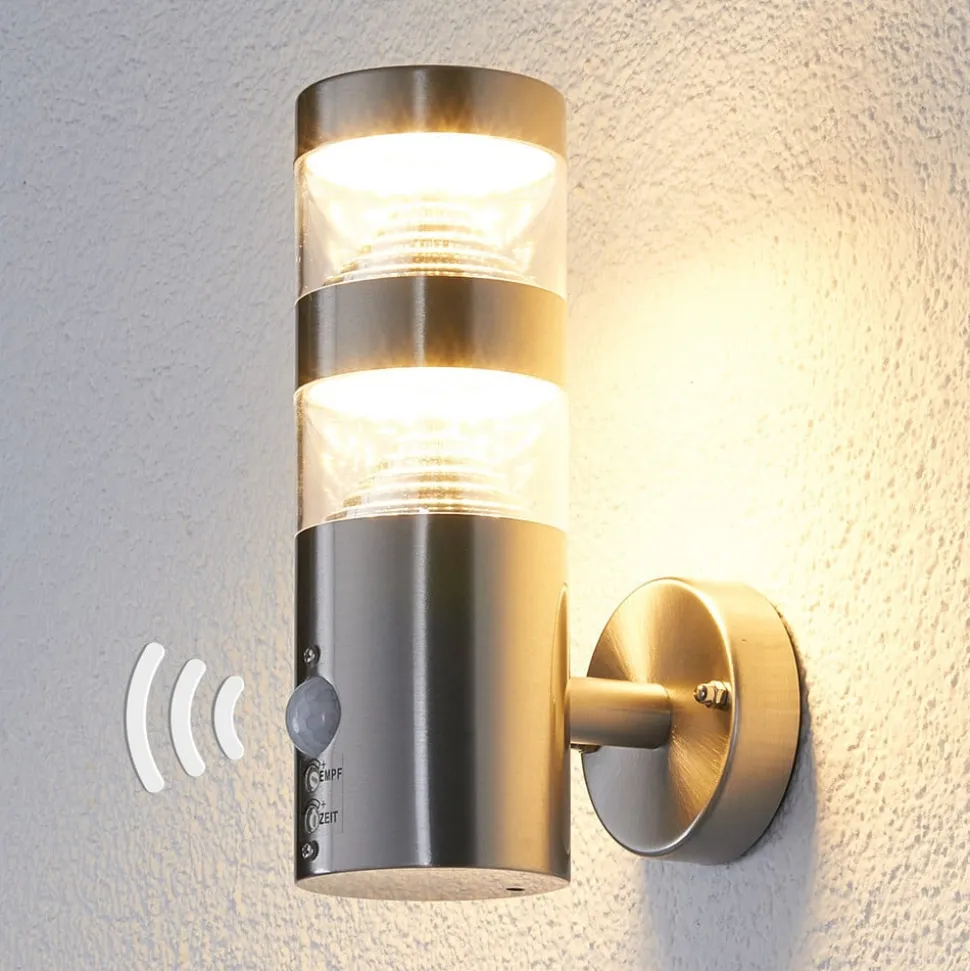 Lindby udendørs LED-væglampe Lanea, 22 cm, stål, sensor