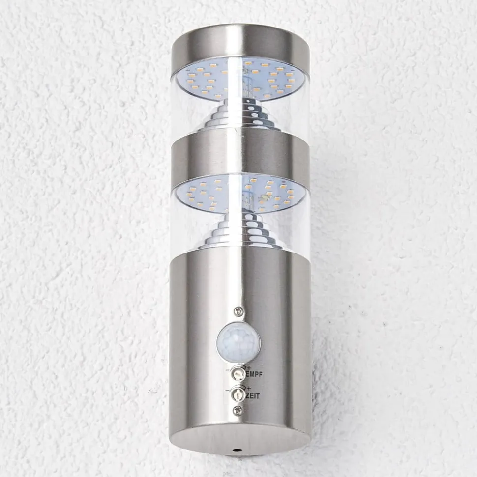 Lindby udendørs LED-væglampe Lanea, 22 cm, stål, sensor
