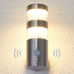 Lindby udendørs LED-væglampe Lanea, 22 cm, stål, sensor