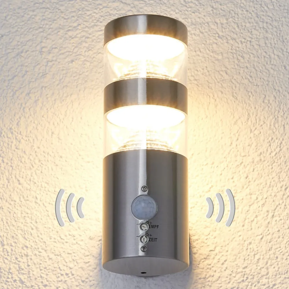 Lindby udendørs LED-væglampe Lanea, 22 cm, stål, sensor