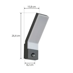 Lindby udendørs LED-væglampe Korvik, 26 cm, antracit, sensor