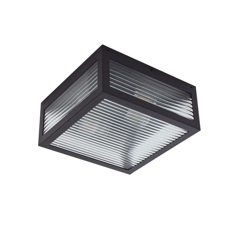 Lindby udendørs loftlampe Bolgar, sort, metal, glas