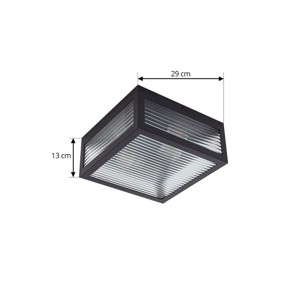 Lindby udendørs loftlampe Bolgar, sort, metal, glas