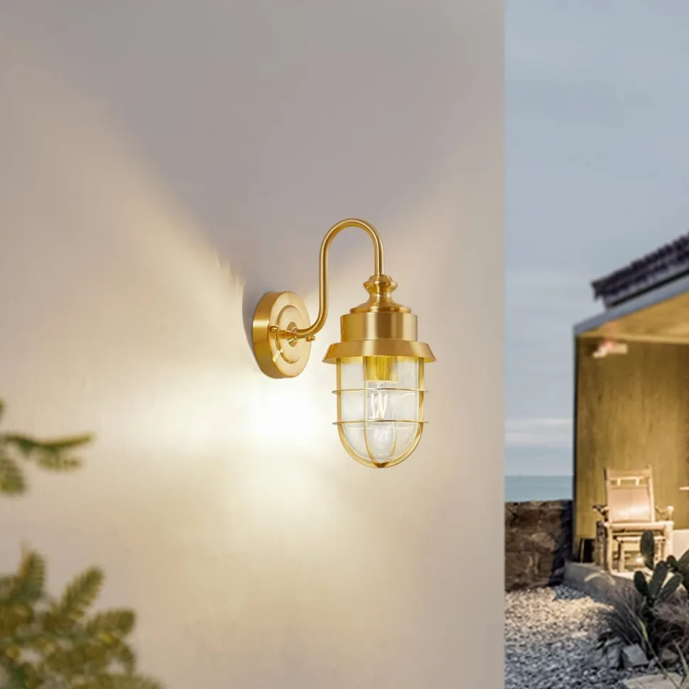 Lindby udendørs væglampe Adalie, messingfarvet, stål