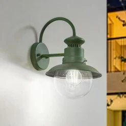 Lindby udendørs væglampe Celinor, grøn, stål, Ø 15 cm