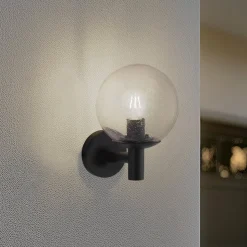 Lindby udendørs væglampe Dangan, klar, glas, Ø 20 cm
