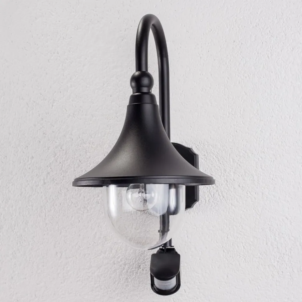 Lindby udendørs væglampe Daphne, sort, sensor, metal, E27