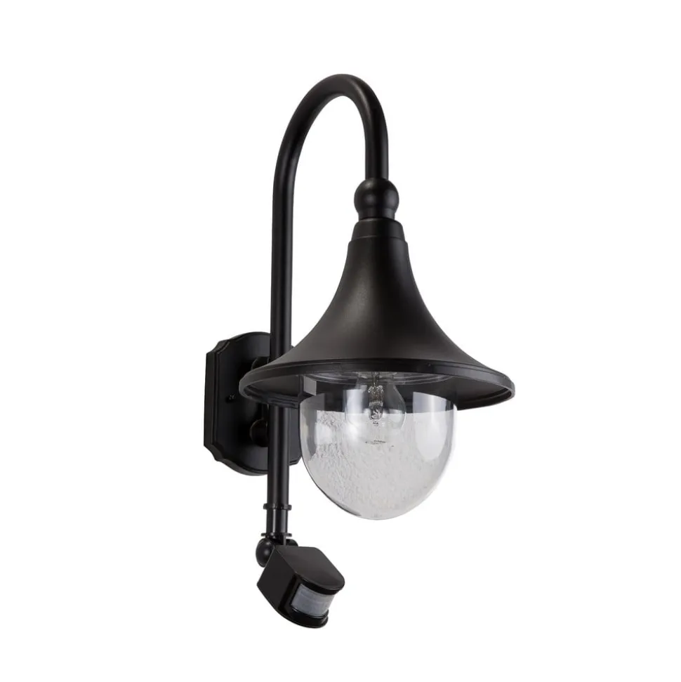 Lindby udendørs væglampe Daphne, sort, sensor, metal, E27