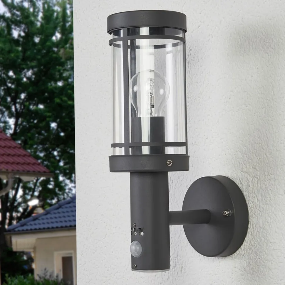 Lindby Udendørs væglampe Djori, Sensor, antracit, stål
