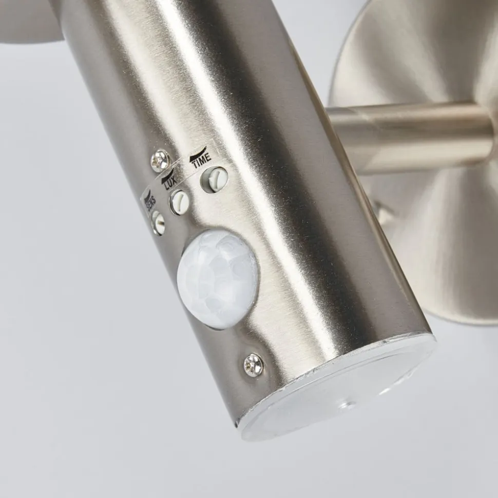 Lindby udendørs væglampe Djori, sensor, aluminiumsfarvet, E27