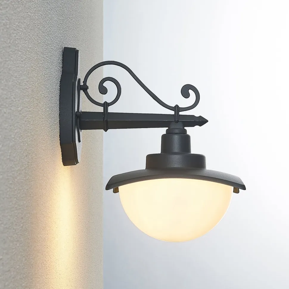 Lindby udendørs væglampe Elinda, højde 29 cm, antracit, glas